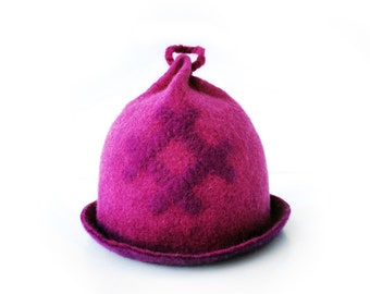 Gefilzte natürliche Wollsaunamütze mit Haken, handgefertigte Saunamütze, Unisex-Spa-Hut, hochwertiger weicher Filz 100% Wolle, Spa-Geschenk für Sauna-Liebhaber