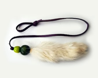 Modern cat toy with rabbit fur tail, Natural organic interactive cats toy, eco friendly luxury cat toy, unique Mouse shape