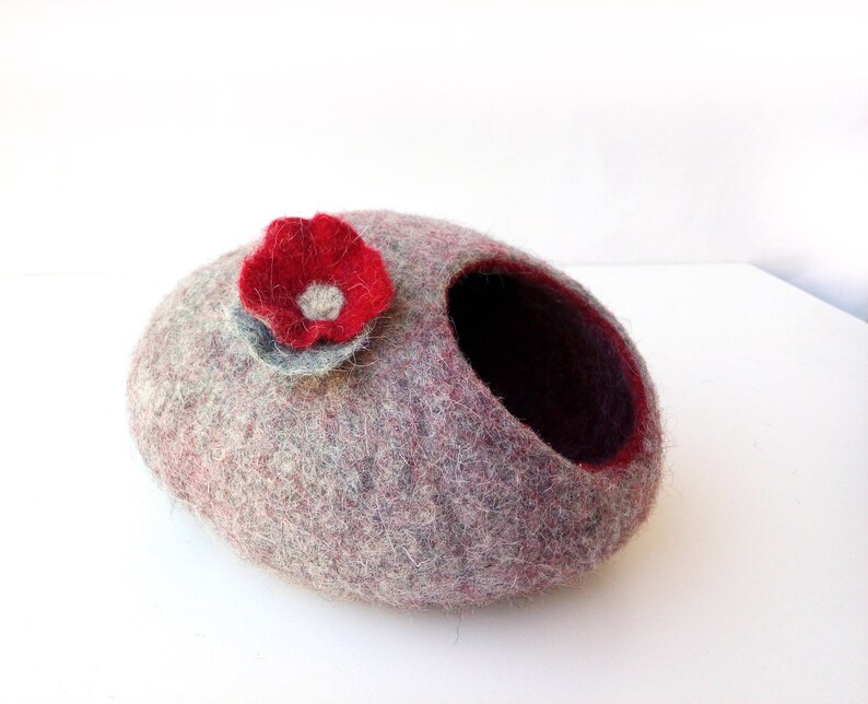Pets Cave Cat Cave Cat Bed Beds for small pets Gray and burgundy flower GIFT