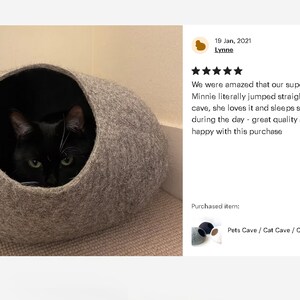 Handmade Modern Cat Bed - Cat Cave, House made of Wool in Gray and Red with Flower Design, Handcrafted in Europe + Gift Toy Ball image 9