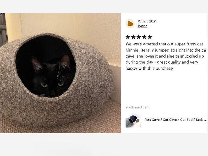 Handmade Modern Cat Bed - Cat Cave, House made of Wool in Gray and Red with Flower Design, Handcrafted in Europe + Gift Toy Ball image 9