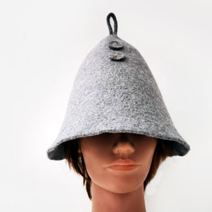 Felted Natural Wool Sauna Hat With Hook, Handmade Sauna Cap  display picture 1