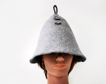 Felted Natural Wool Sauna Hat with Hook, Handmade Sauna Cap, Unisex Spa Hat, High Quality Soft Felt 100% Wool, Spa Gift for Sauna Lovers