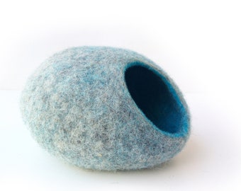 Haustierhöhle / Katzenhöhle / Katzenbett / Betten für kleine Haustiere / Grau und Türkis + GESCHENK Toy Ball