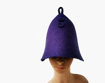 Felted Natural Wool Sauna Hat with Hook, Handmade Sauna Cap, Unisex Spa Hat, High Quality Soft Felt 100% Wool, Spa Gift for Sauna Lovers
