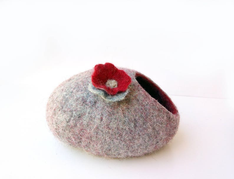 Pets Cave Cat Cave Cat Bed Beds for small pets Gray and burgundy flower GIFT