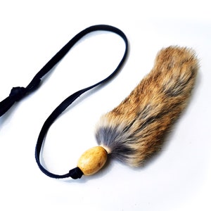 Organic cat toy with rabbit fur tail Natural fur cat toy Mouse shape cat toy