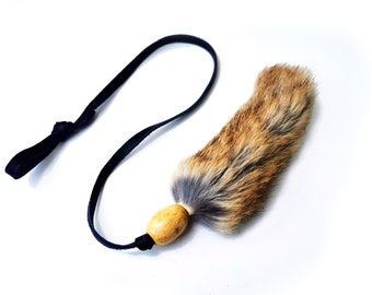 Organic cat toy with rabbit fur tail Natural fur cat toy Mouse shape cat toy