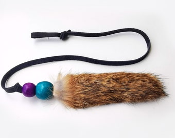 Organic cat toy with rabbit fur tail Natural fur cat toy Mouse shape cat toy