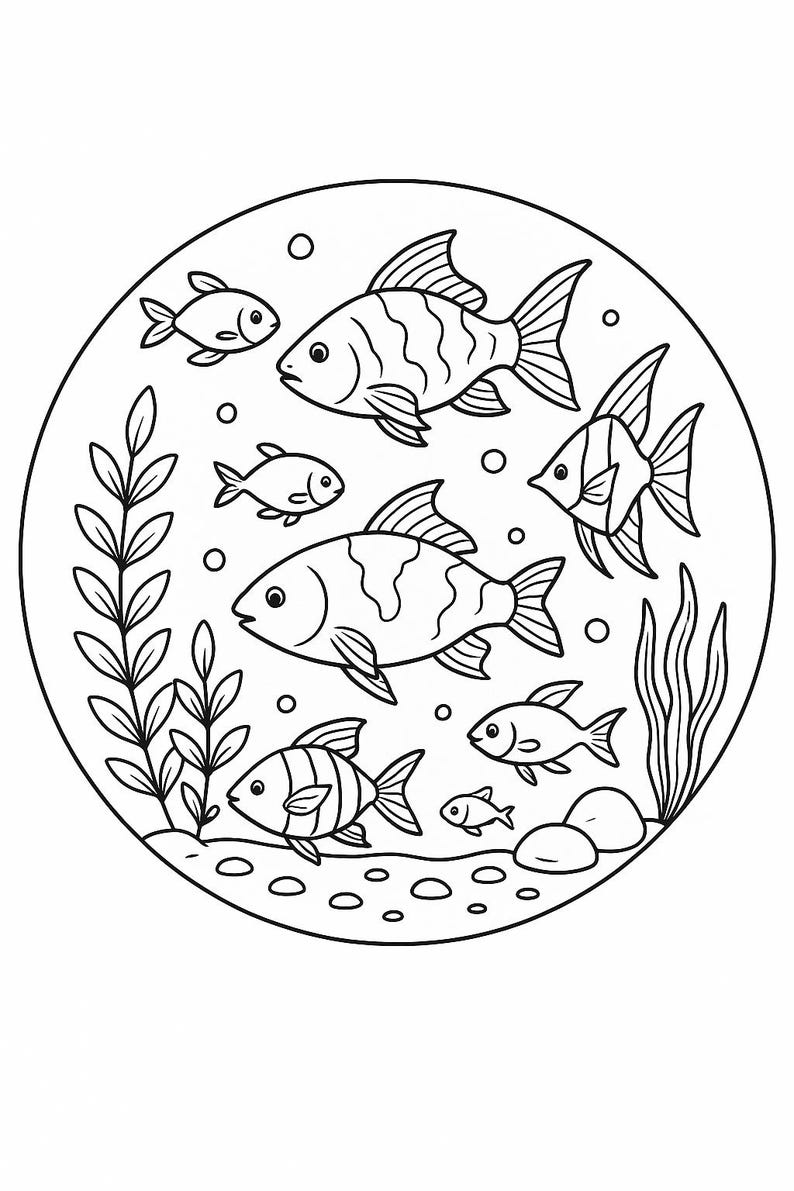 Printable Fish Tank Coloring Pages | Digital Download Aquarium Coloring ...