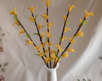 French Beaded Flowers Yellow Forsythia Branches