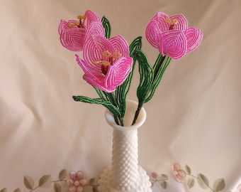 French Beaded Pink Tulips