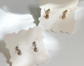 Scallop Shell Dangle Earrings – Tiny Gold  Silver Beachy Studs, Minimalist Seashell Jewelry, Ocean Gift for Her, Dainty Mermaid Accessories
