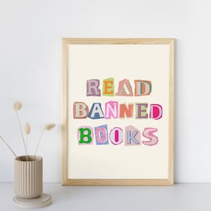 Read Banned Books Print | Digital Download Wall Art | Cutout Magazine Style Poster | Book Lover Decor | Literary Freedom Art