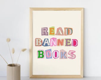 Lies verbotene Bücher Druck: Cutout Magazine Style Poster (Digitaler Download)