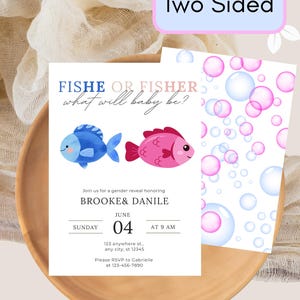 Invitación para revelar el género de FisHE o FisHER / Invitaciones para baby shower, Invitaciones divertidas para fiestas, Revelación de género / Sobres incluidos, Única