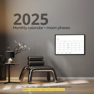 2025 Lunar Calendar Printable - Moon Phases Planner - Fillable And Interactive - Astrology Digital Download PDF + BONUS
