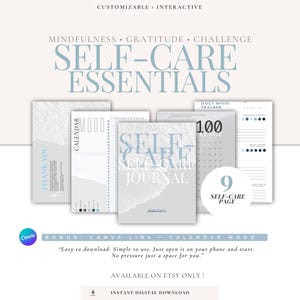 Self-Care Journal - 100 Day Challenge & Mood Tracker (Canva Editable PDF)