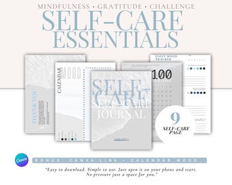 Self-Care Journal - 100 Day Challenge & Mood Tracker (Canva Editable PDF)