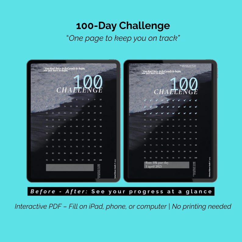 100 Day Challenge Tracker – Printable Habit Goal Planner (digital ...