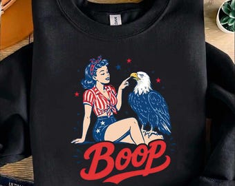 Boop pin-up girl png, retro 4 juli png, onafhankelijkheidsdag grappig gesneden bestand
