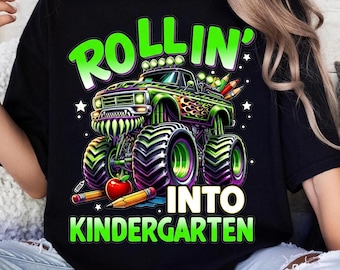 Rollin Into Kleuterschool PNG, Monster Truck Back To School-shirt, First Day Of School-sublimatie, Outfitontwerp Jongens Kleuterschool