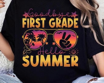 Vaarwel eerste klas hallo zomer png, shirt einde school, ontwerp laatste schooldag, zomervakantie sublimatie, kinderzomer