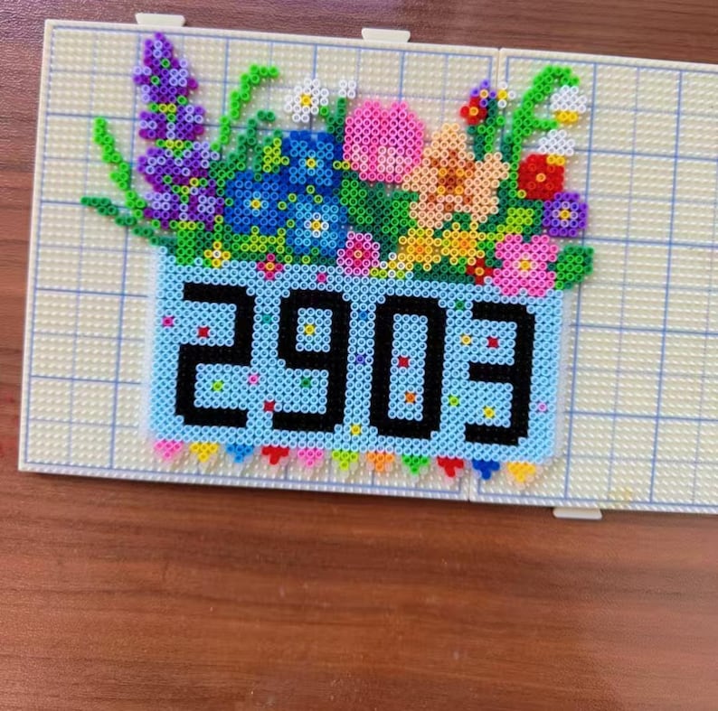 Custom House Number Perler Bead Sign - Handmade Floral Pixel Art Door ...