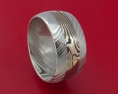 Kuro Damascus Steel and 14K White Gold Mokume Shakudo Gane Inlay Custom Made Band