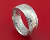 Kuro Damascus Steel and 14K White Gold Mokume Gane Inlay Custom Made Band