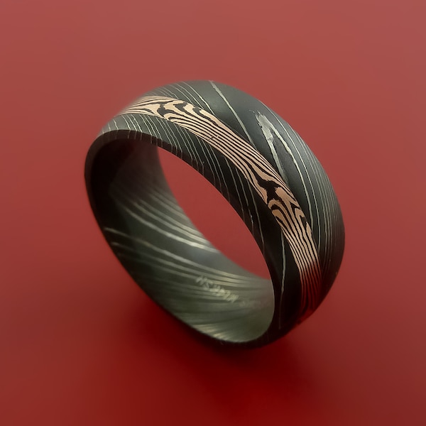 Damascus and 14k ROSE Mokume Gane GOLD Ring Custom Made