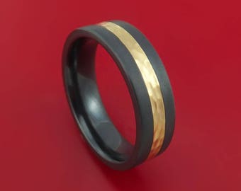 Black Zirconium and Hammered 14k Yellow Gold Band Custom Made Ring