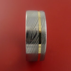 Damascus Steel 14K Yellow Gold Ring Wedding Band Custom Made to any Size 3-22 image 3