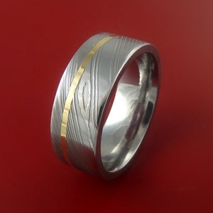 Damascus Steel 14K Yellow Gold Ring Wedding Band Custom Made to any Size 3-22 image 5