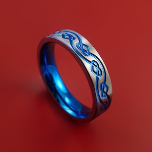 Titanium Celtic Band Infinity Design Ring Anodized Blue Custom Made image 1