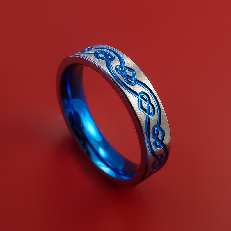 Titanium Celtic Band Infinity Design Ring Anodized Blue Custom Made image 1