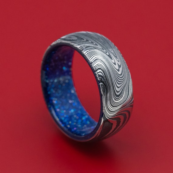 Marble Kuro Damascus Steel and Diamondcast Sleeve Ring Custom - Etsy