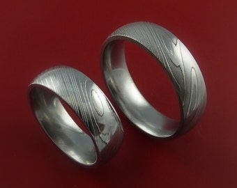 Matching Damascus Steel Ring Set Wedding Bands Genuine Craftsmanship