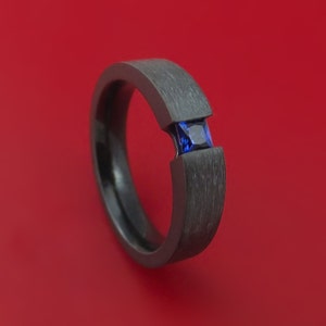 Black Zirconium Ring with Sapphire Custom Made Band