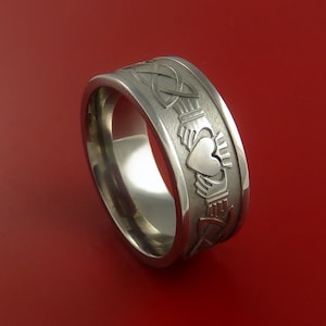 Titanium Celtic Irish Claddagh Ring Hands Clasping a Heart Band Carved Any Size Ring 4 to 20