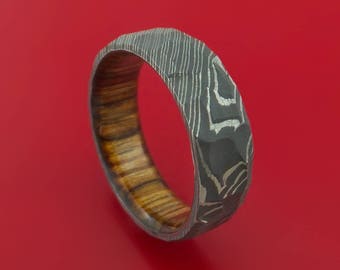 Damascus Steel Rock Hammer Ring with Walnut Wood Sleeve Custom Made