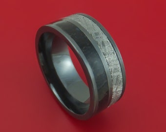 Black Zirconium Black Dinosaur Bone and Gibeon Meteorite Ring Custom Made Fossil Band