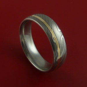 Damascus Steel 14K Yellow Gold Ring Wedding Band Custom Made 3-22