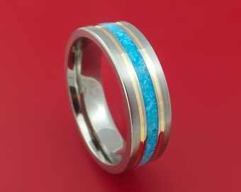 Titanium and Turquoise Ring with 14k Yellow Gold Custom Made Band