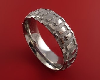 Titanium Dirt Bike Tread Design Ring Bold Unique Band Custom Made to Any Sizing