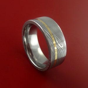 Damascus Steel 14K Yellow Gold Ring Wedding Band Custom Made to any Size 3-22 image 1