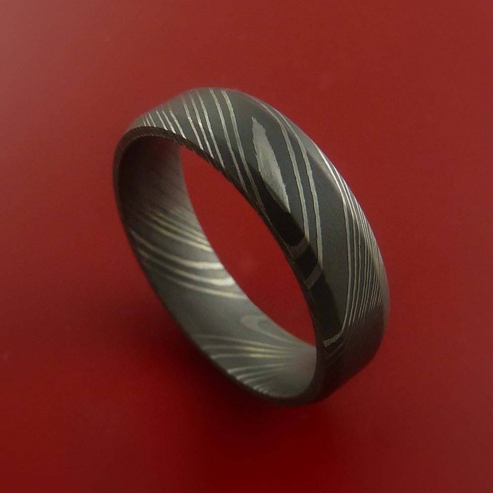Beveled Acid-Etched Damascus Ring