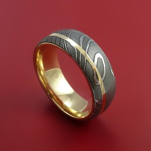 Damascus Steel 14K Yellow Gold Ring Wedding Band Custom Made