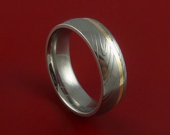 Damascus Steel 14K Yellow Gold Ring Wedding Band