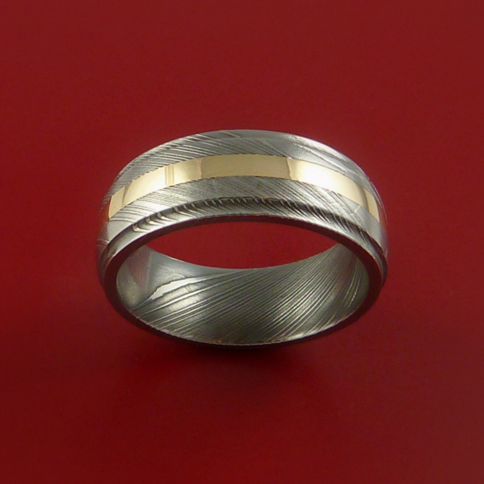 Damascus Steel 14K Yellow Gold Ring Wedding Band Etsy